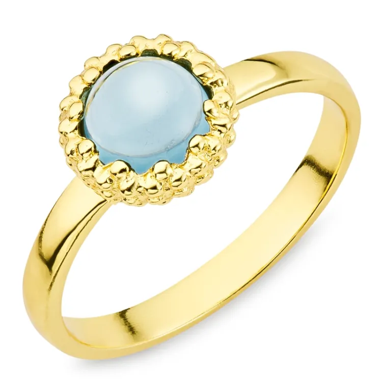 donkerblauw kristal ring in verguld messing - Eliné