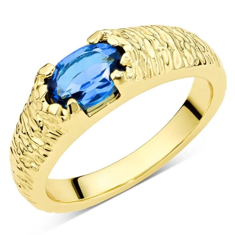 donkerblauw kristal ring in verguld messing - Eliné