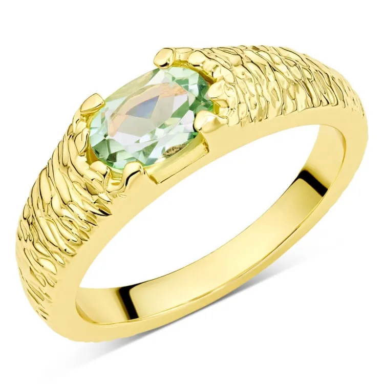 lichtgroene kristal ring in verguld messing - Eliné