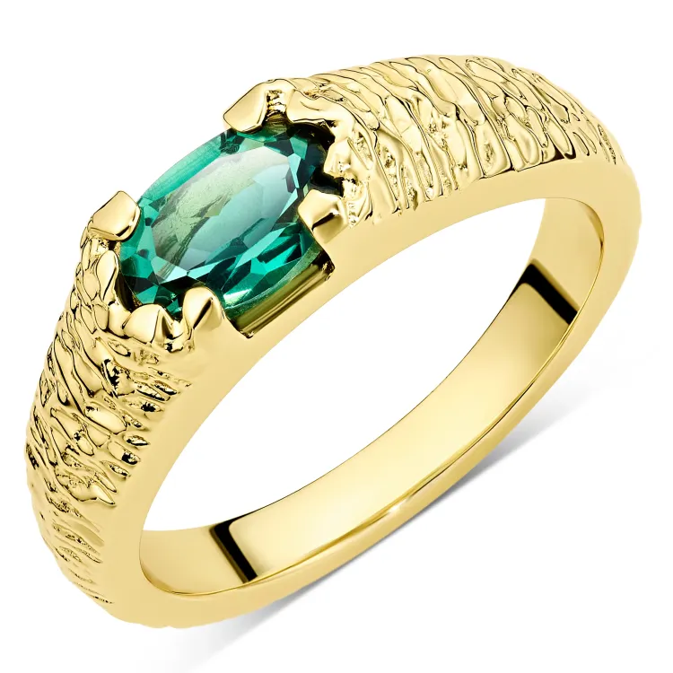 groen kristal ring in verguld messing - Eliné