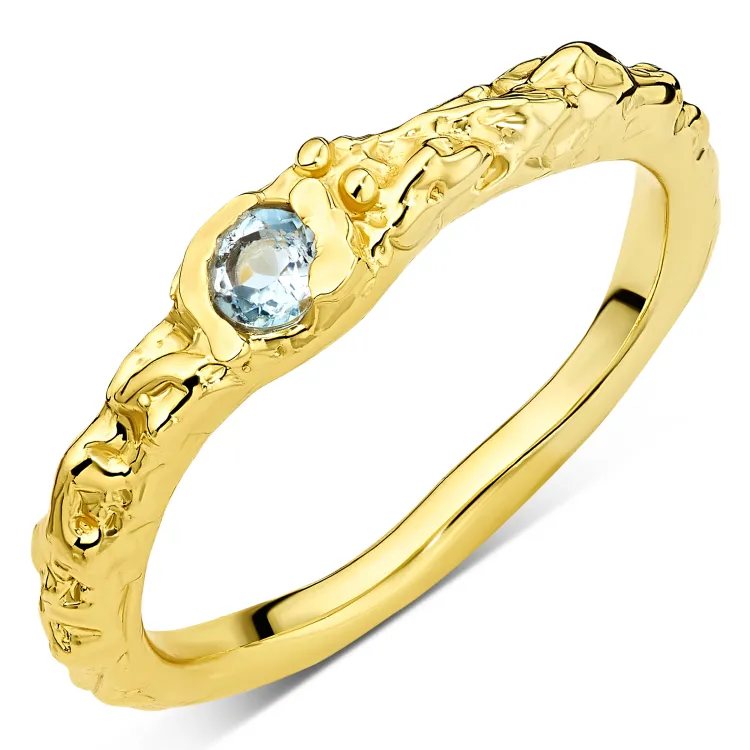 blauwe kristal ring in verguld messing - Eliné