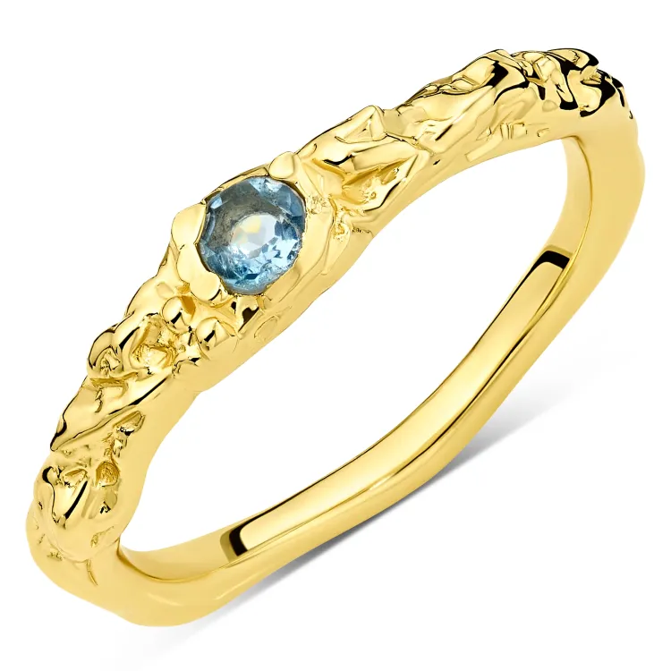 donkerblauw kristal ring in verguld messing - Eliné