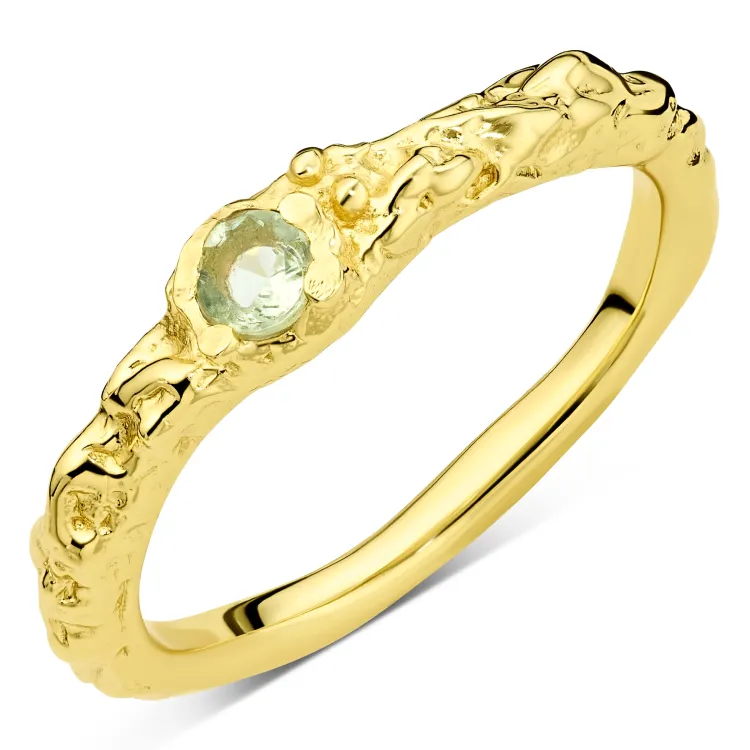lichtgroene kristal ring in verguld messing - Eliné