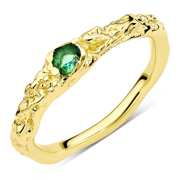 groen kristal ring in verguld messing - Eliné