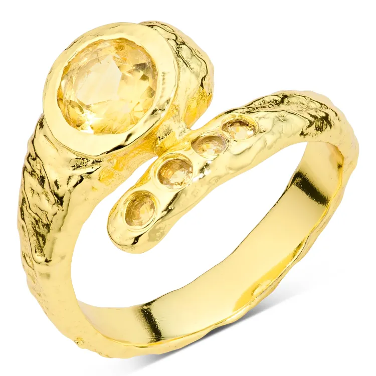 geel kristal ring in verguld messing - Eliné