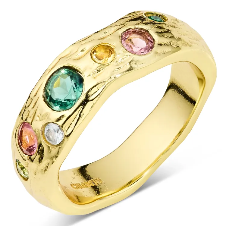 groen kristal ring in verguld messing - Eliné