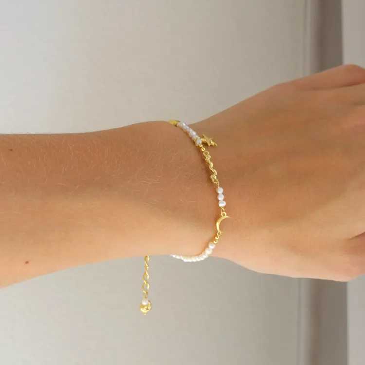 parel armband in verguld messing - Eliné