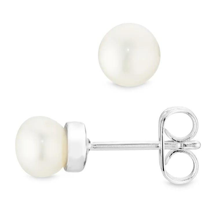 5 mm parel oorsteker in verzilverd messing - Eliné