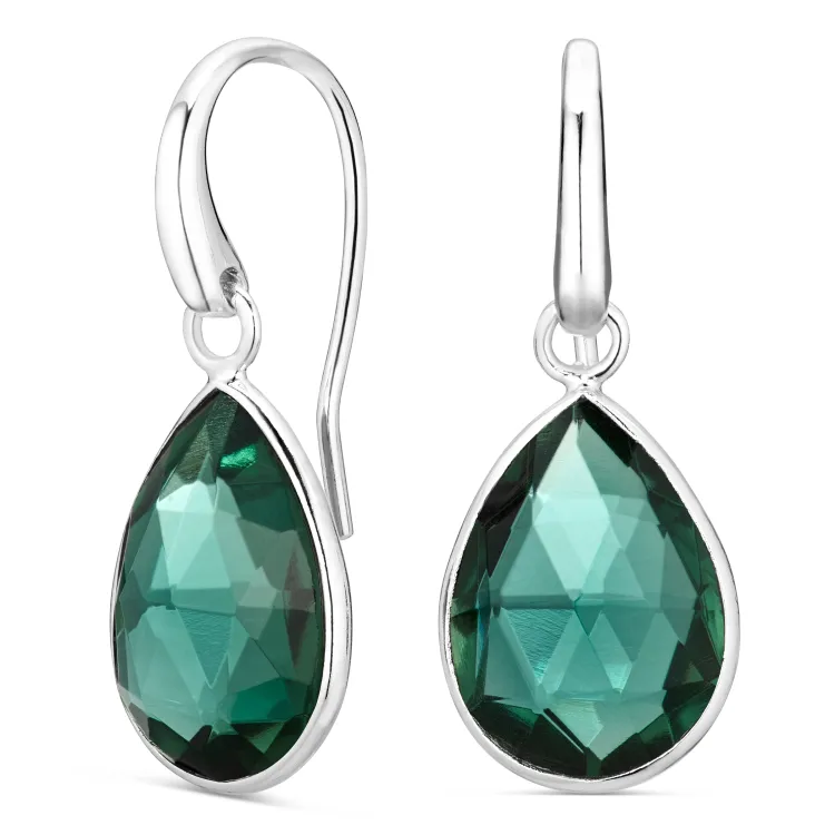 groen kristal oorbellen in verzilverd messing - Loom Stones