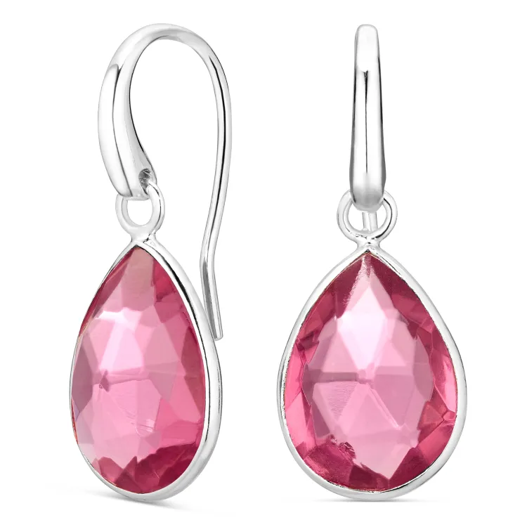 pink kristal oorbellen in verzilverd messing - Loom Stones