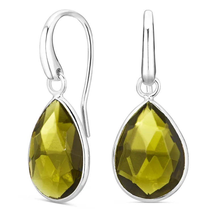 leger groen kristal oorbellen in verzilverd messing - Loom Stones