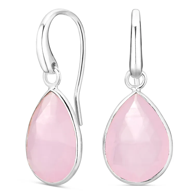roze kristal oorbellen in verzilverd messing - Loom Stones