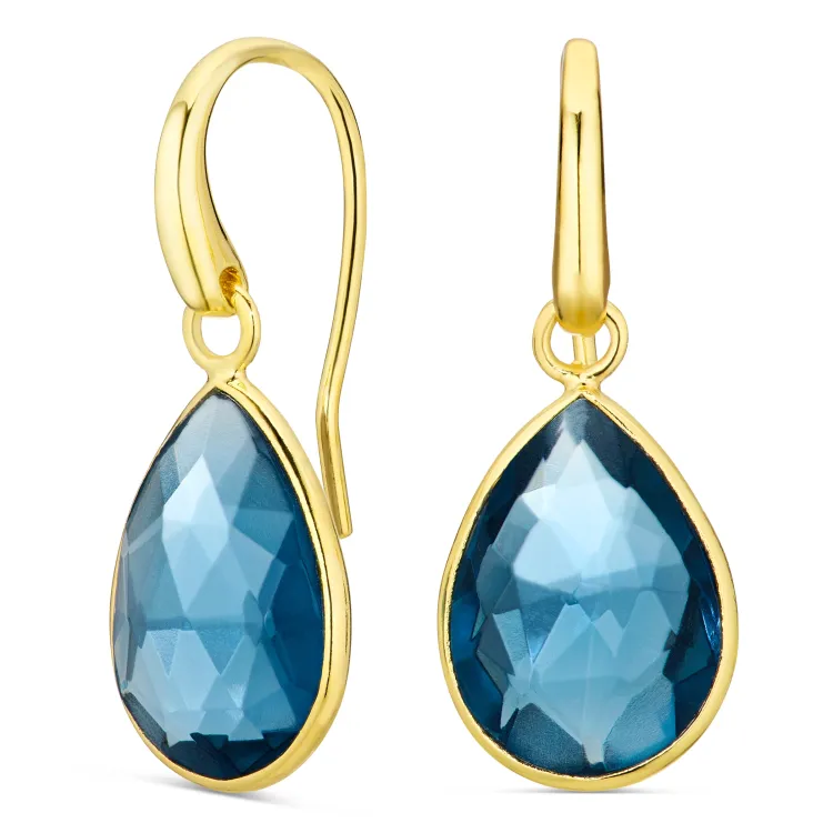 donkerblauw kristal oorbellen in verguld messing - Loom Stones