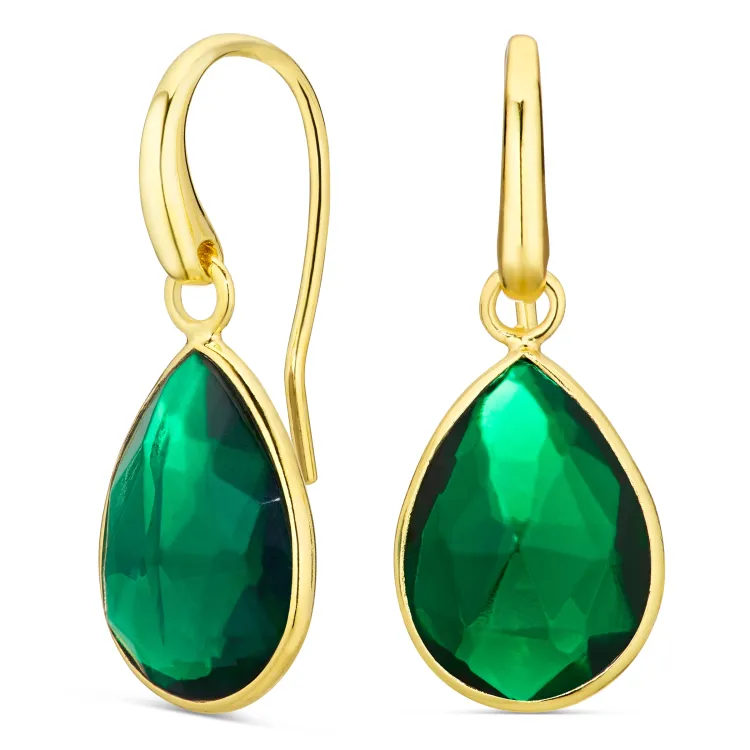 donkergroen kristal oorbellen in verguld messing - Loom Stones