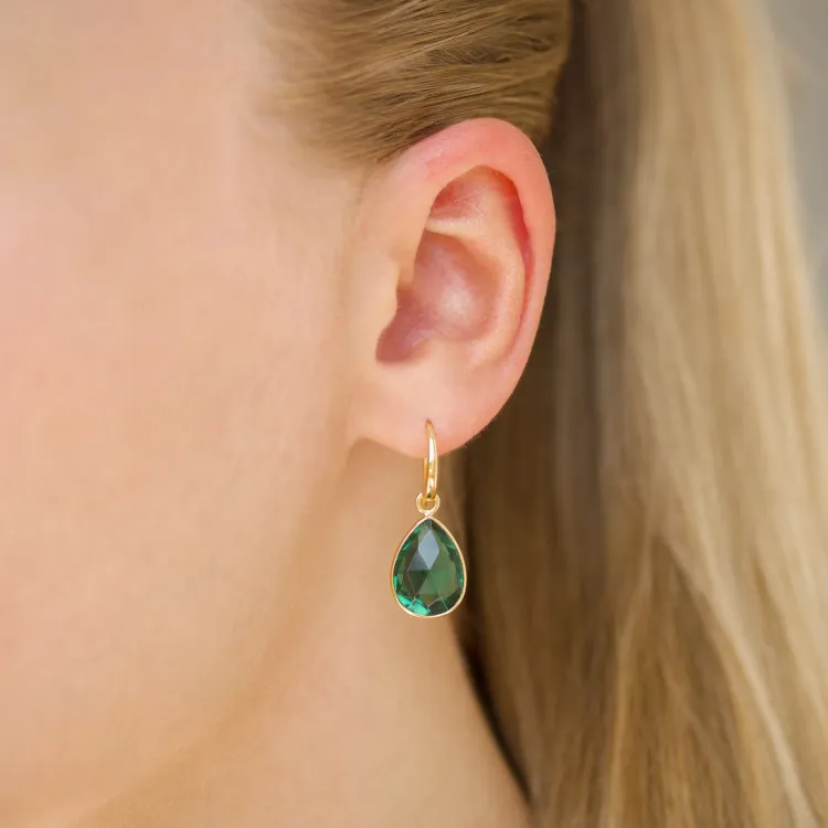 groen kristal oorbellen in verguld messing - Loom Stones