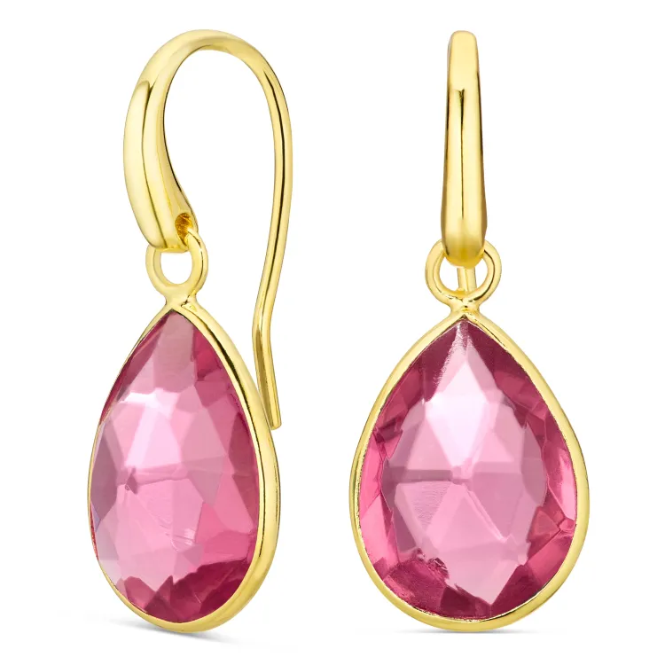 pink kristal oorbellen in verguld messing - Loom Stones