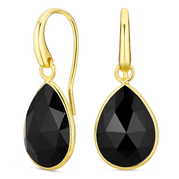 zwarte onyx oorbellen in verguld messing - Loom Stones