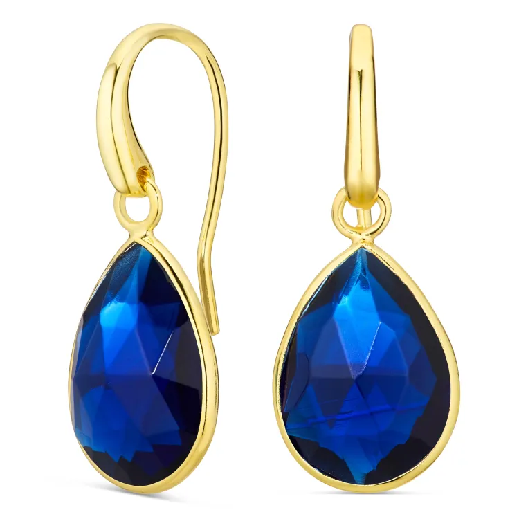 synthetisch blauwe saffier oorbellen in verguld messing - Loom Stones