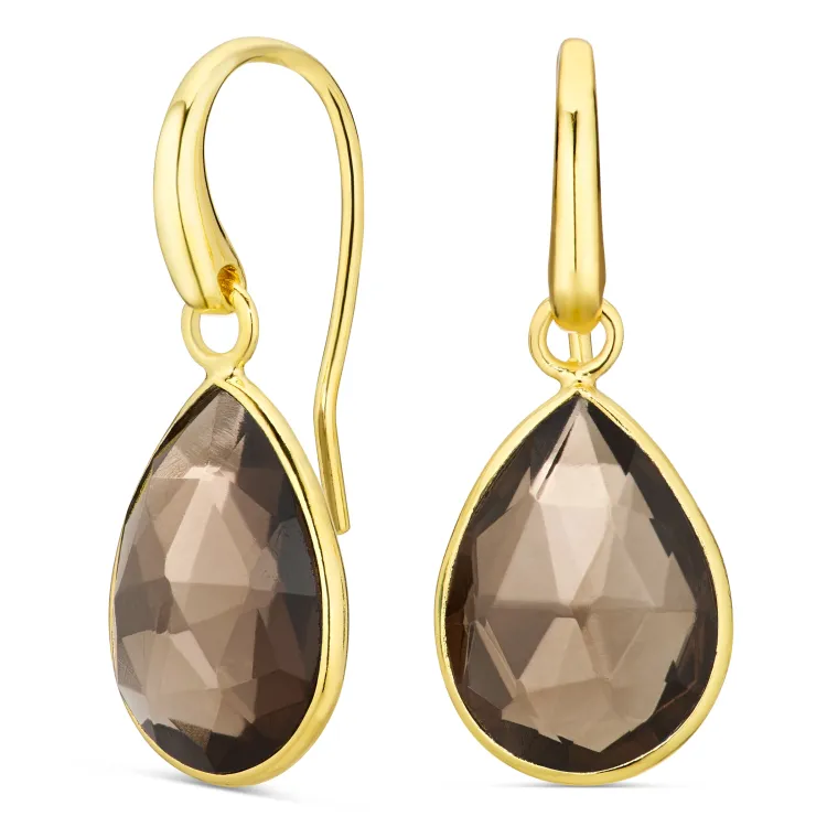 rookkleurige kristal oorbellen in verguld messing - Loom Stones