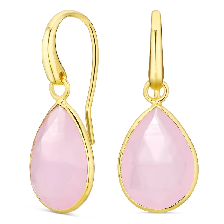 roze kristal oorbellen in verguld messing - Loom Stones