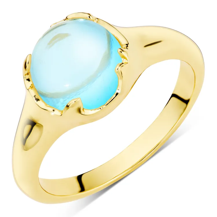 blauwe kristal ring in verguld messing - Loom Stones