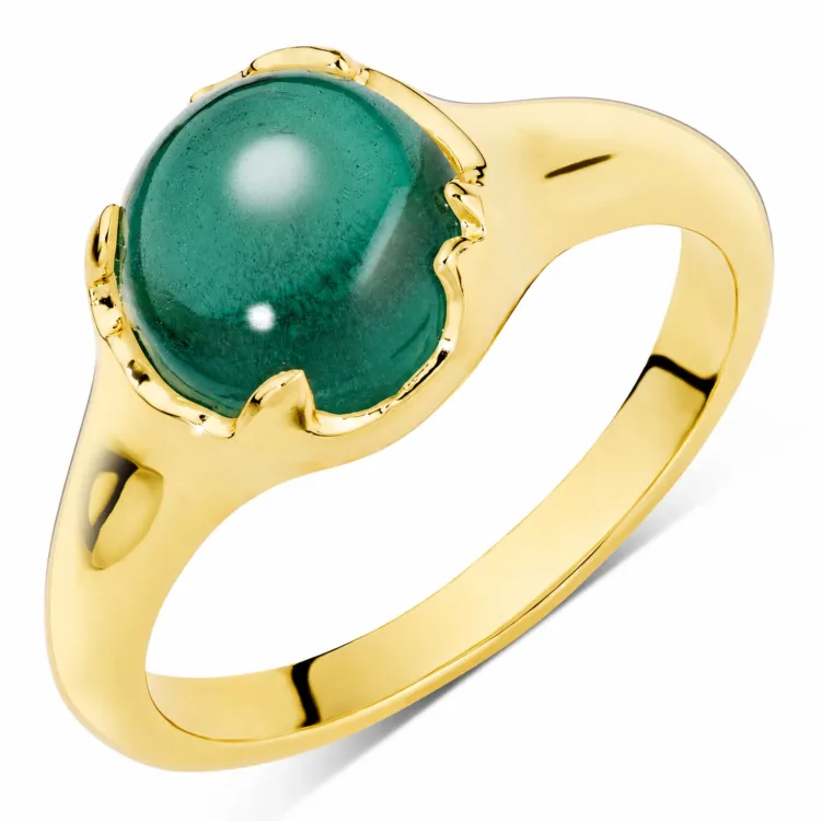 groen kristal ring in verguld messing - Eliné