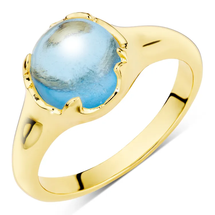 donkerblauw kristal ring in verguld messing - Loom Stones