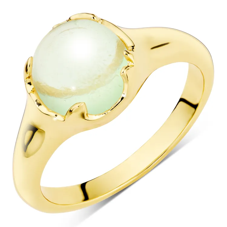 lichtgroene kristal ring in verguld messing - Eliné