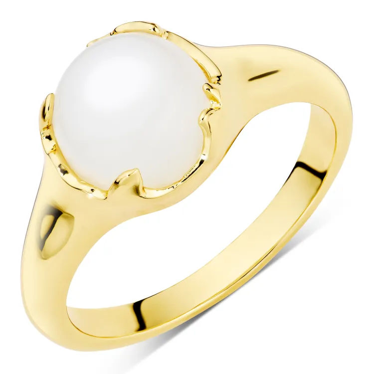 witte maansteen ring in verguld messing - Eliné
