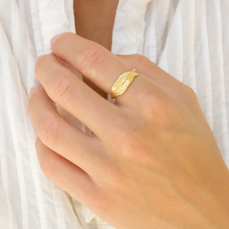 blad ring in verguld messing - Pure Nature