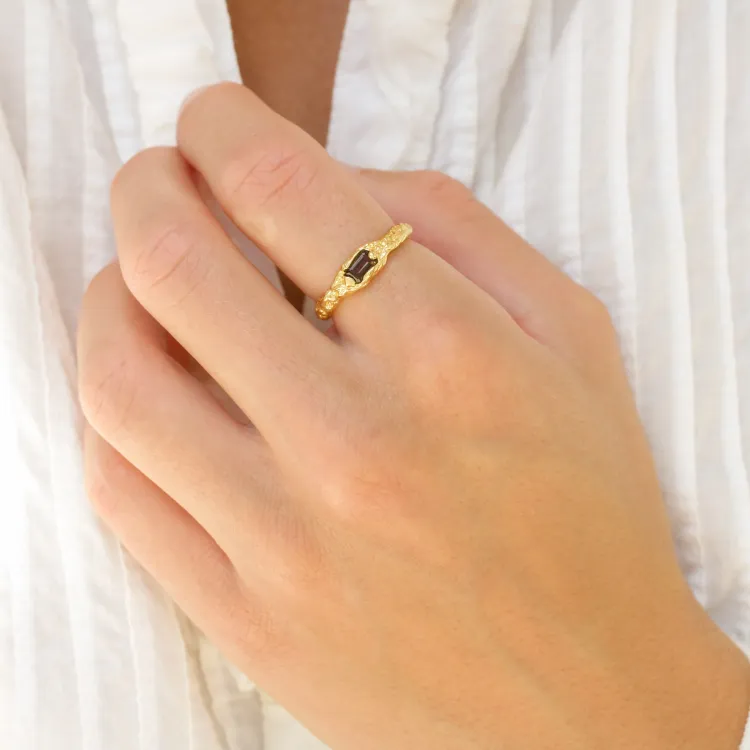 kwarts ring in verguld messing - Eliné