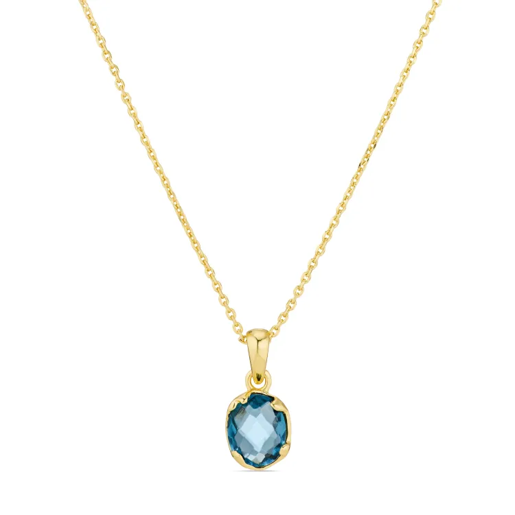 donkerblauw kristal ketting met hanger in verguld messing - Eliné