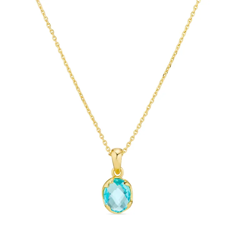 blauwe kristal ketting met hanger in verguld messing - Eliné