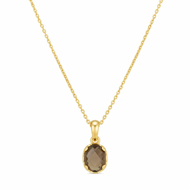 rookkleurige kwarts ketting met hanger in verguld messing - Eliné