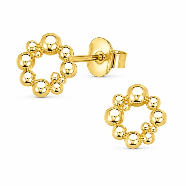 12 mm bolletje oorbellen in verguld messing - Bubbly Pure
