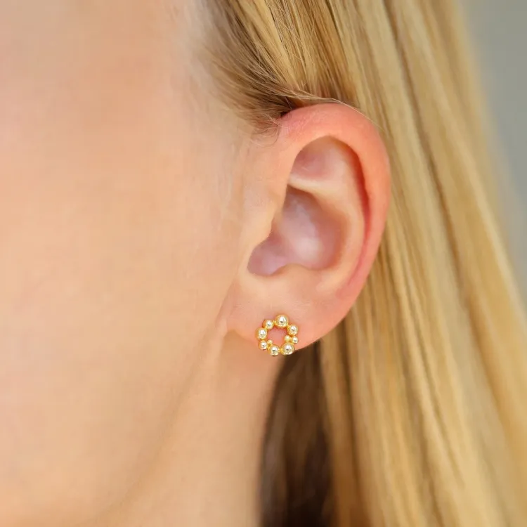 12 mm bolletje oorbellen in verguld messing - Bubbly Pure