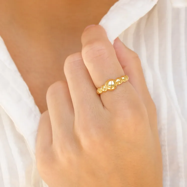 bolletje ring in verguld messing - Bubbly Pure