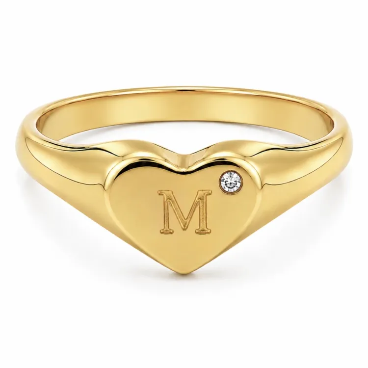 letter m zirkoon ring in verguld messing