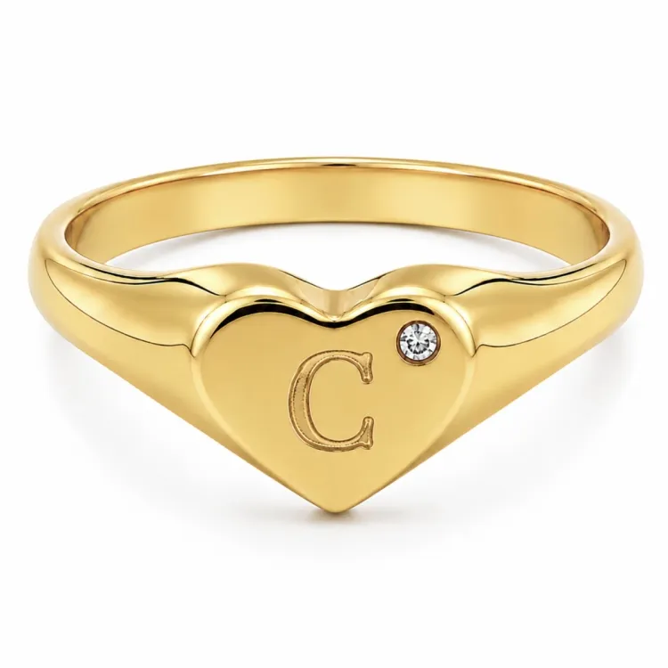 letter c zirkoon ring in verguld messing