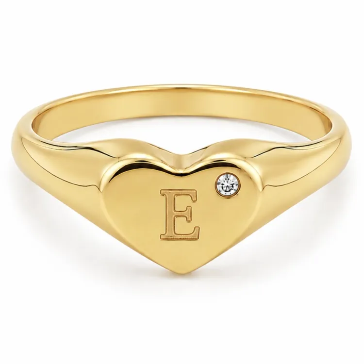 letter e zirkoon ring in verguld messing