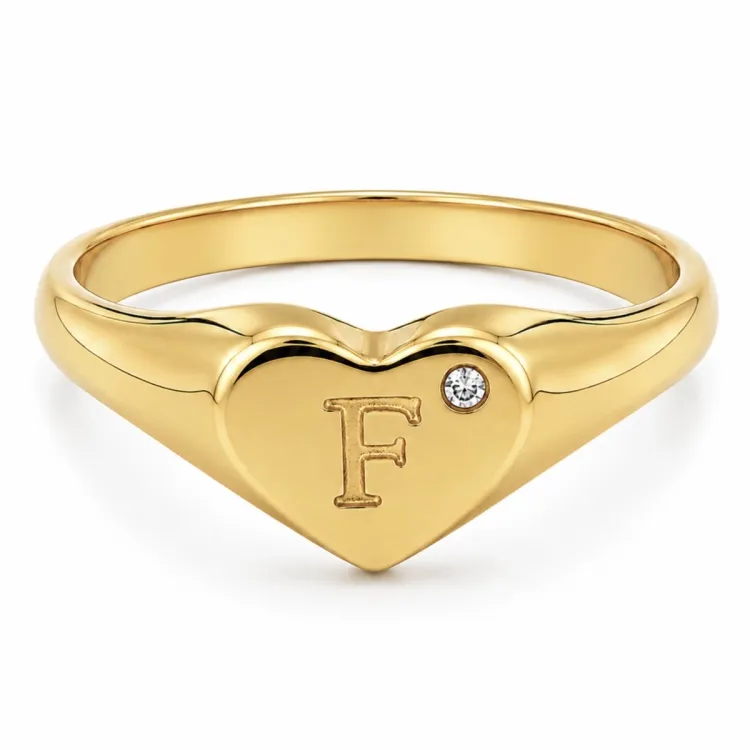 letter f zirkoon ring in verguld messing