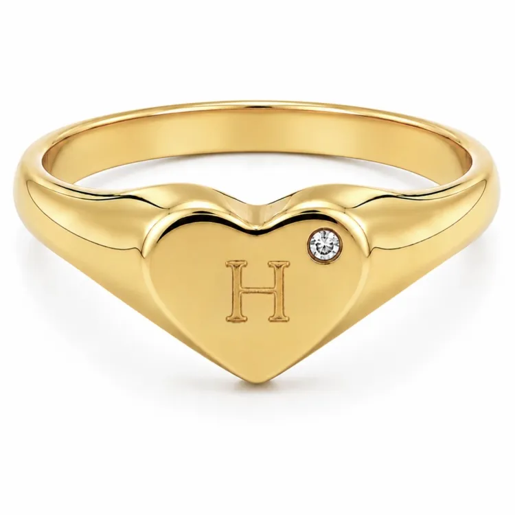 letter h zirkoon ring in verguld messing