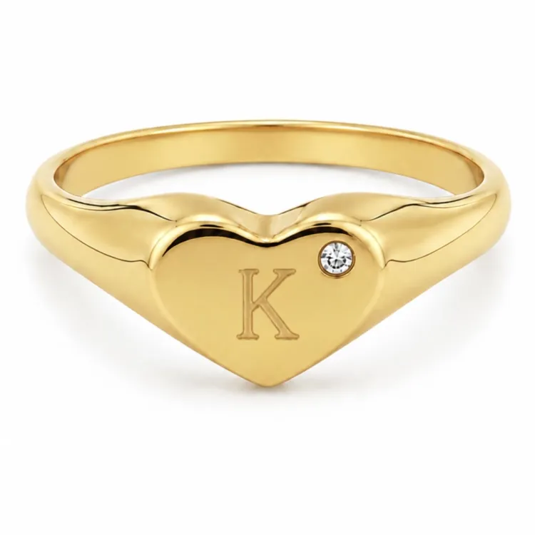 letter k zirkoon ring in verguld messing