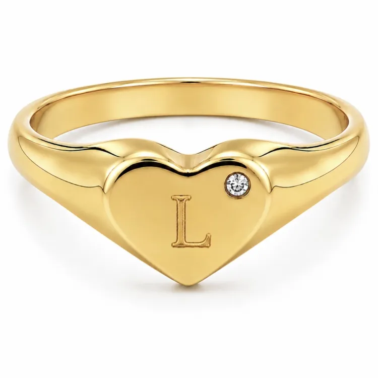 letter l zirkoon ring in verguld messing