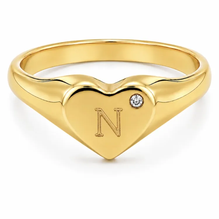 letter n zirkoon ring in verguld messing