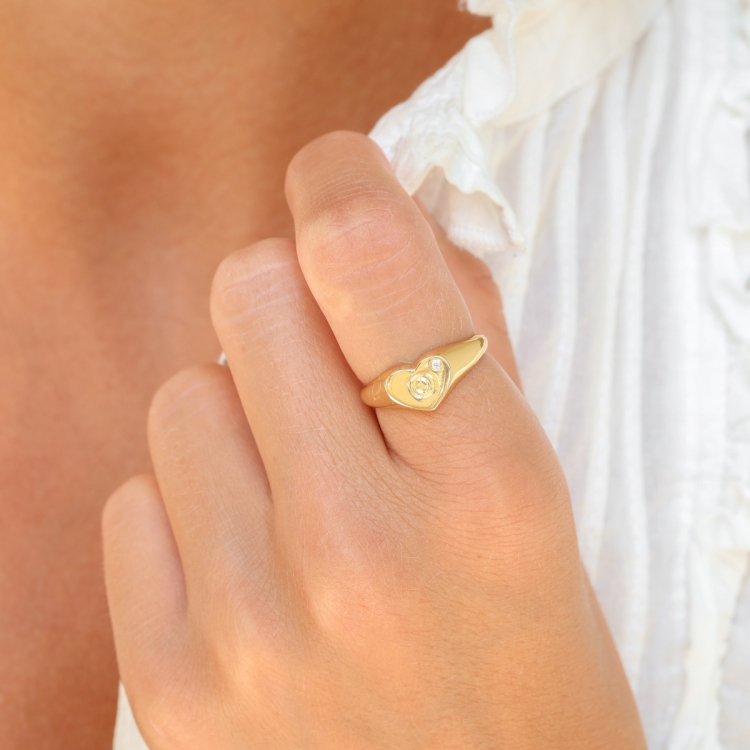 letter o zirkoon ring in verguld messing