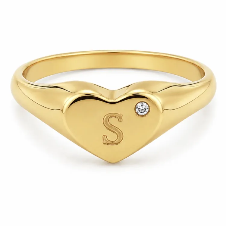 letter s zirkoon ring in verguld messing