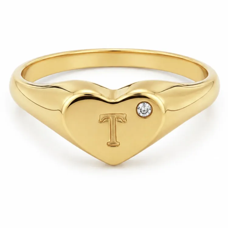 letter t zirkoon ring in verguld messing
