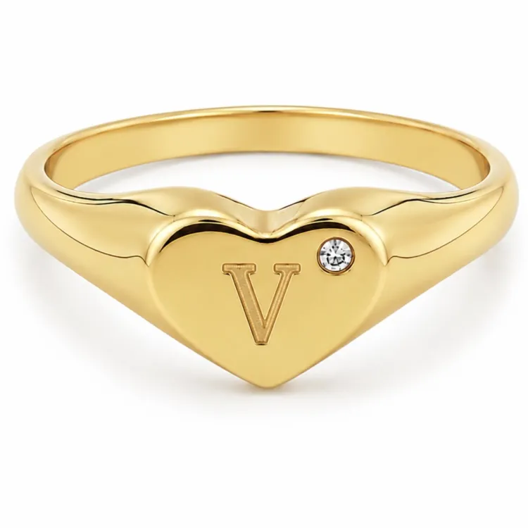 letter v zirkoon ring in verguld messing - My Letter