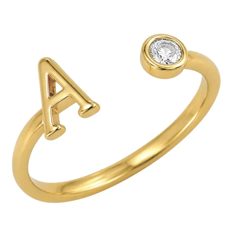 letter a zirkoon ring in verguld messing